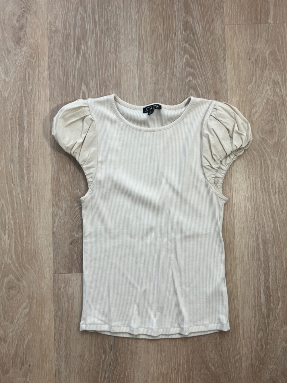 J. Crew Cream Ribbed Puff Sleeve Tank